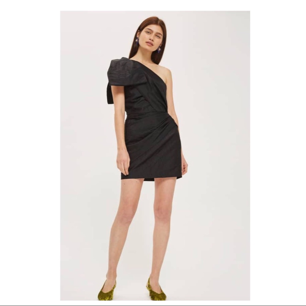 TOPSHOP TAFFETA BOW ONE-SHOULDER MINI DRESS - Picture 5 of 5